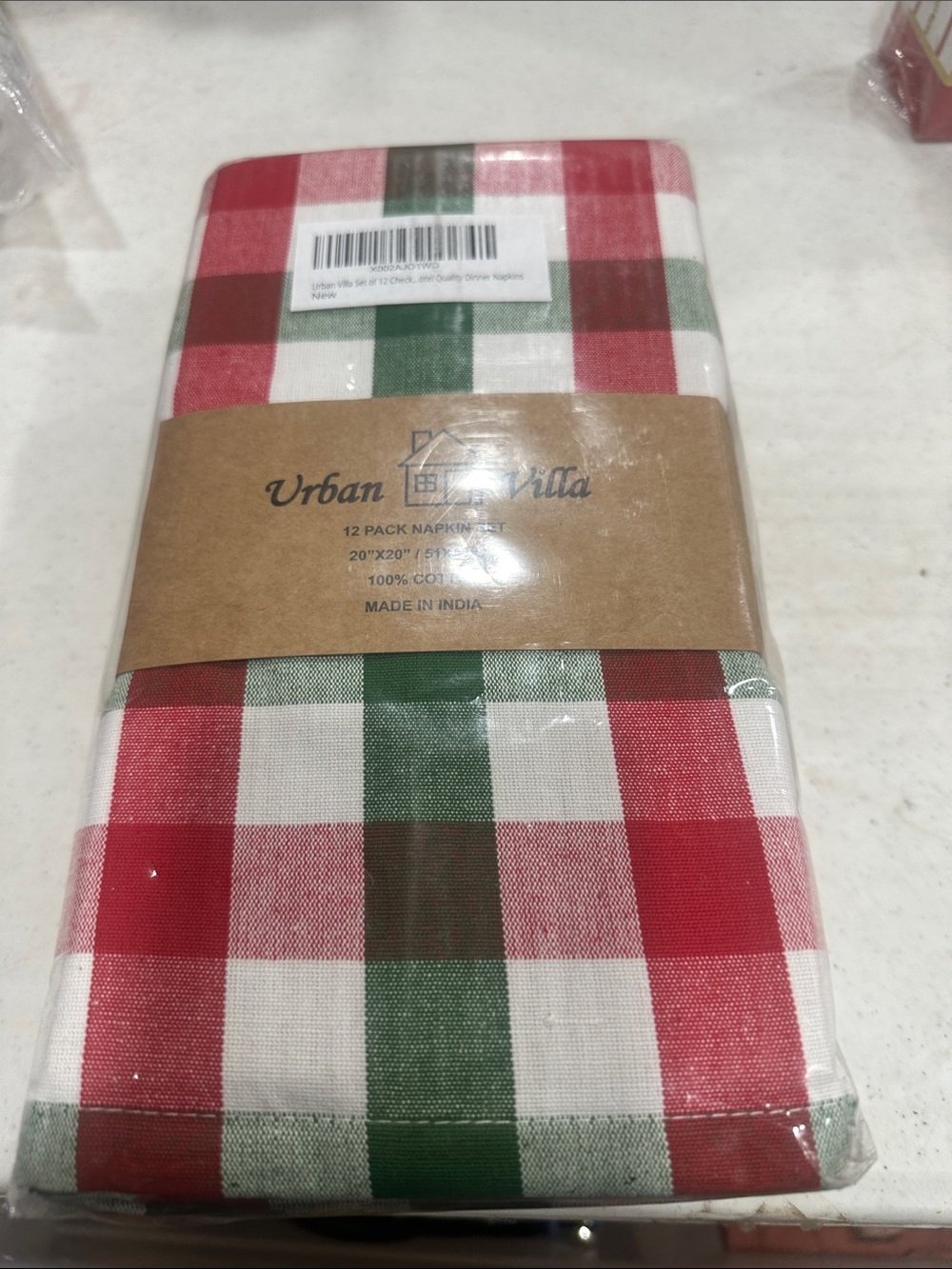 Red & Green Buffalo Check Napkins - Set of Folded Cotton Napkins NWT set of 12